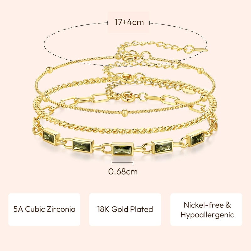 GexTyde Gold Birthstone Bracelet for Women, 18K Gold Plated Layered Jewelry Bracelet Set, Women Dainty Stackable Bracelets Link Paperclip Chain Valentines Day Gift for Women - Image 4